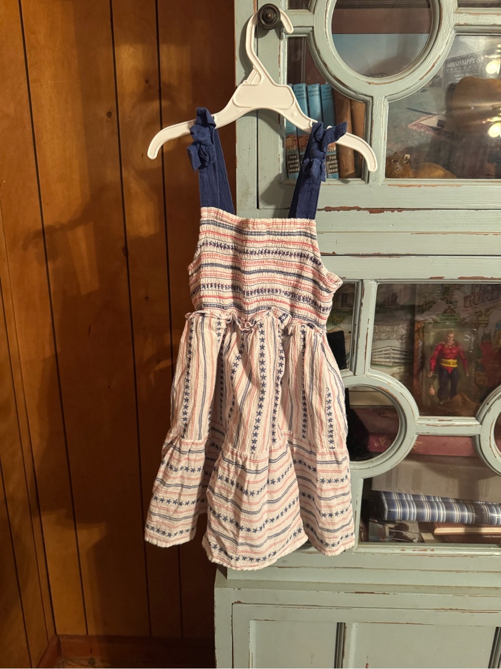 Girls Blue & Cream Stripe Smocked Sundress Size 6 7 Cat & Jack C2